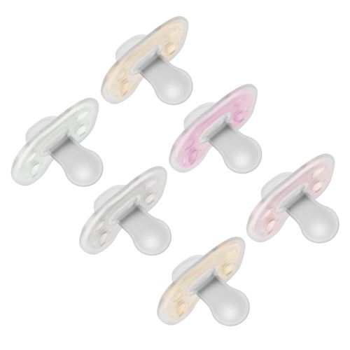 Dr. Brown's Advantage One-Piece Silicone Baby Pacifier, Fully Symmetrical Soother, Pink/Ecru/Pink/Gray/Green/Tan, 0-6m, BPA Free, 6 Pack