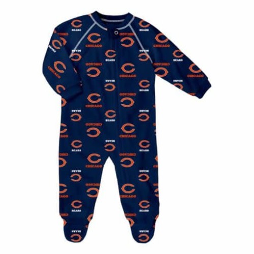 Chicago Bears Baby Navy Raglan Zip Up Sleeper Coverall - Detroit Game Gear