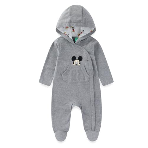 Disney Mickey Mouse Baby Boys Fleece Hooded Coverall Footies Romper for Newborn and Infant