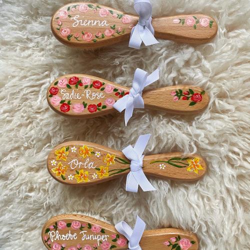 Personalized Baby Hairbrush: Hand-Painted Beechwood, Newborn Gift | Hand Painted Bespoke Personalised Baby Brush