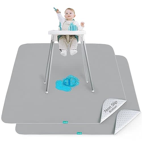 Splat Mat 2 Pack for Under Chair & Arts & Crafts & Eating Mess, Waterproof 42''46'' Baby Playtime Anti-Slip High Chair Mat for Floor or Table, Reusable & Portable Splash Mat
