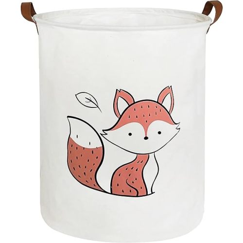 HIYAGON Large Sized Storage Baskets with Handle,Collapsible & Convenient Home Organizer Containers for Kids Toys,Baby Clothing (Red Fox)
