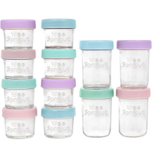 WeeSprout Glass Baby Food Storage Jars w/ Lids - 4oz/8oz, 12 Pack Set