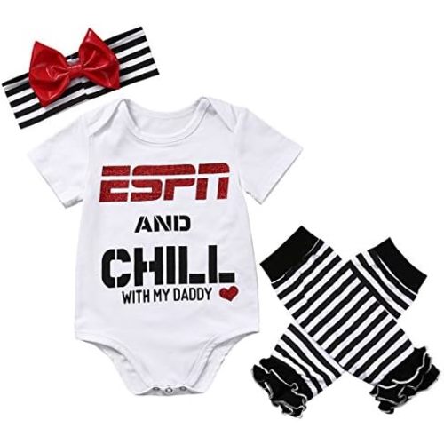 ABEE Baby Girls ESPN Chill My Daddy Mommy Bodysuit Socks Outfit Headband