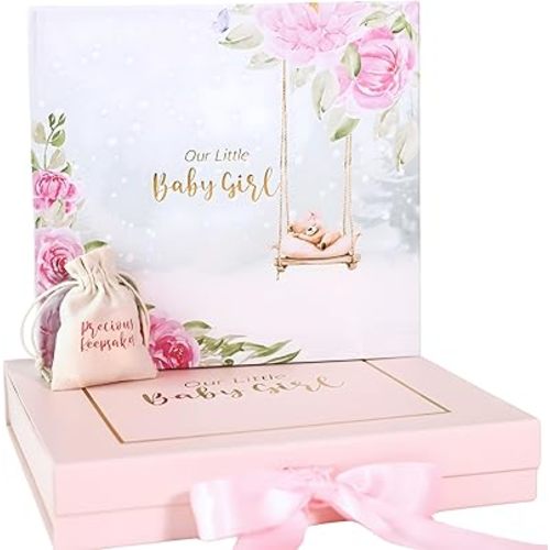 Luxury Baby Girl Memory Book Set – Keepsake Journal & Milestone Album from Pregnancy to Age 5 with Premium Gift Box, Storage Pouch & Keepsake Envelope – Baby Shower & Newborn Gift