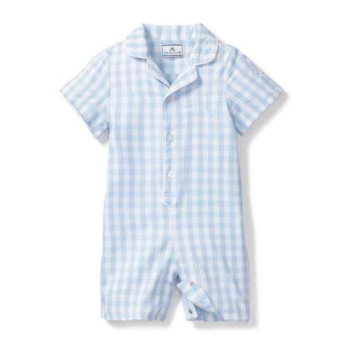 Baby's Twill Summer Romper in Light Blue Gingham
