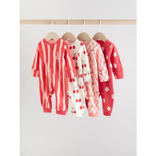 Red Cherry Baby Two Way Zip Footless 100% Cotton Sleepsuits 4 Pack (0mths-3yrs)