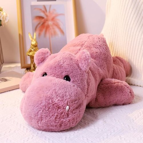 Weighted Stuffed Animals, Soft Pink Hippo Plush, 17.7" 2.2lbs Small Hippo Stuffed Animal, Perfect Cuddly Weighted Hippo Plush for Comfort and Relaxation