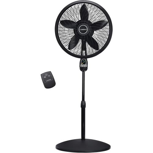 Lasko Oscillating Cyclone Pedestal Fan, Adjustable Height, Timer, Remote Control, 3 Speeds, for Bedroom, Living Room, Home Office, 18", Black, 1843