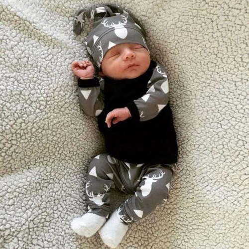Meihuida Deer Tops & Leggings Outfit Set (Boy's), 3-Piece Set, Sizes 0-6 Months
