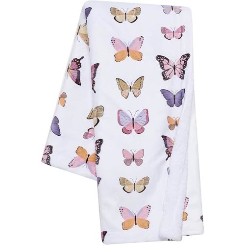Lambs & Ivy Butterfly Dreams Ultra-Soft Fleece/Faux Shearling Baby Blanket