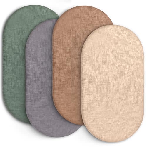 100% Muslin Baby Bassinet Sheets for Baby Boy Girls,4-Pack Fitted Bassinet Sheets Set Compatible with Halo Bassinest Swivel Sleeper,Baby Delight,Angelbliss,32"X16" (Beige Solid Color Series)