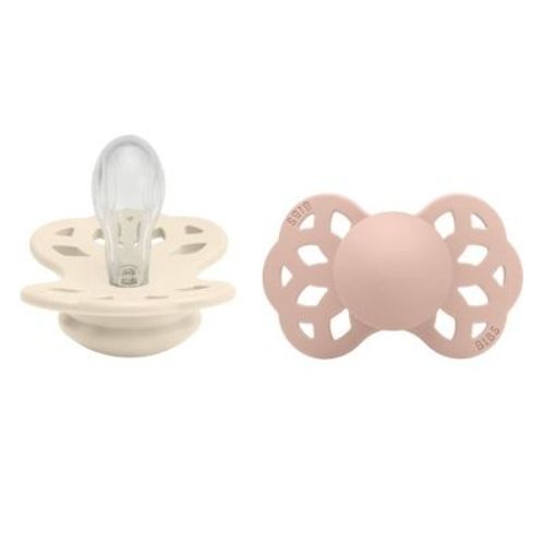 Bibs Infinity Symmetrical Silicone Pacifier 0-6m - Size 1 - Ivory/blush - 2pk