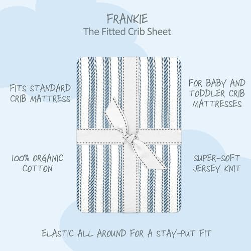 Butterblu Frankie Fitted Crib Sheet 100% Organic Cotton for Baby & Toddler Mattress, Breathable for Boys & Girls, Haberdashery, One Size