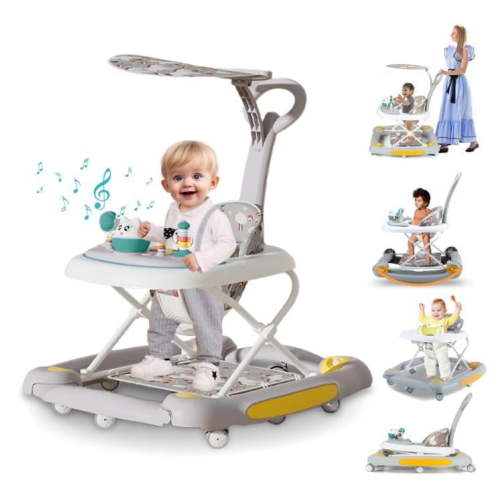 Developmental Walkers For Babies, 6-in-1 Activity Center Baby Walker With Lights & Music, For 6-36 Months, Grey