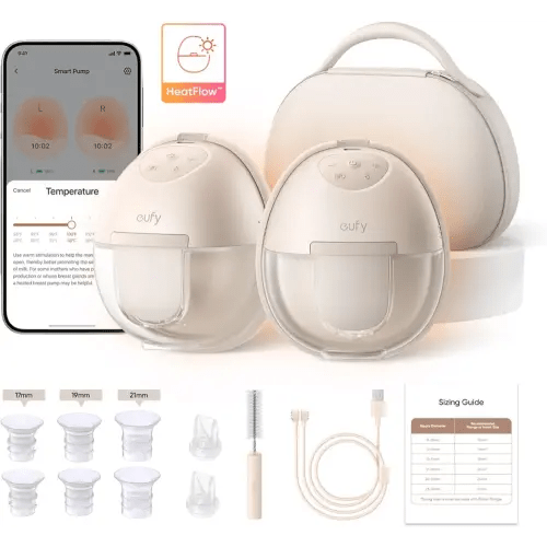 eufy Heated Wearable Breast Pump S1 Pro, Slim Hands-Free Breast Pump with Industry-Leading HeatFlow™ Tech, Wireless Charging Case, App-Controlled OptiRhythm™, Hospital-Grade Suction, in-Bra Use