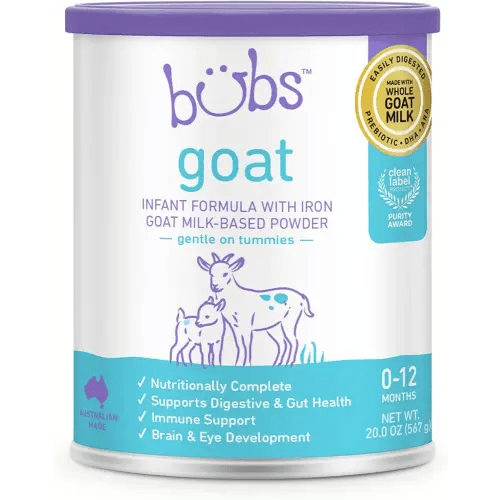 Bubs Whole Goat Milk Formula with Iron, Goat Milk-Based Powder, for Infants 0-12 Months, Made with Non-GMO Goat Milk, 20 oz