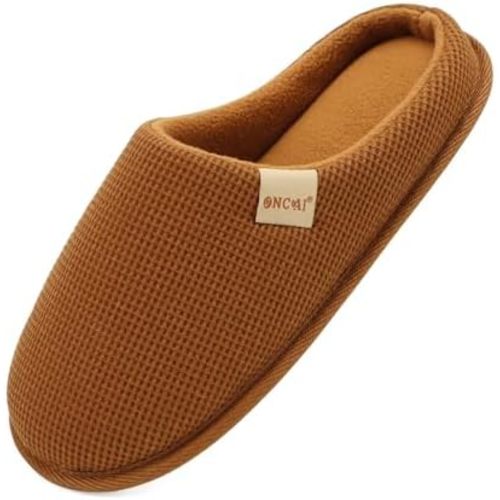 ONCAI Women's House Slippers, Cushion Memory Foam Waffle Upper Home Comfortable Warm Winter Cozy Soft Lightweight Indoor Best House Shoes Non-slip Rubber Sole US Size 5-11