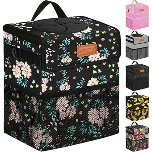 Car Trash Can Bin for Back Seat, Leak Proof, Cute Car Trash Bag Hanging, Vehicle Trash Can for SUV, Truck, Van, Automotive Garbage Cans, Front Seat, Colorful Floral