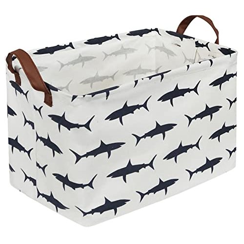 Sanjiaofen Rectangular Shark Basket,Kids Basket for Boys,Collapsible Toy Organizer Bin with Handles for Clothes Storage.(Sharks)