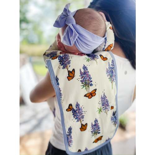 Burp Cloths Set of 2 (Bluebonnets/Tan Wavy Plaid)