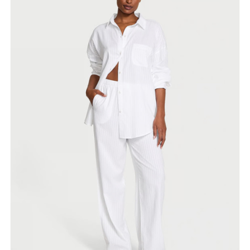 Modal-Cotton Eyelet Long Pajama Set