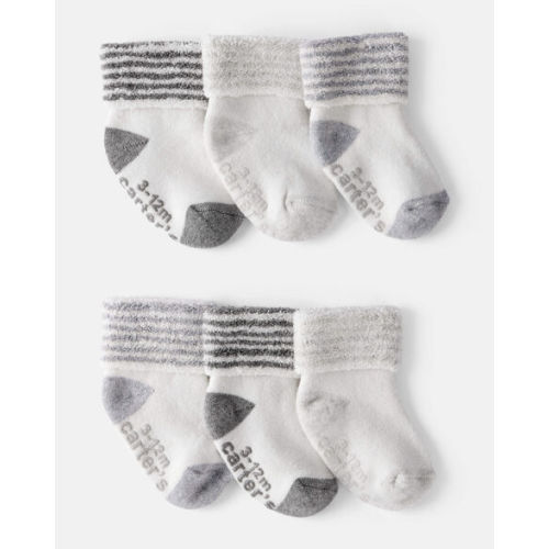 Baby 6-Pack Striped Ankle Socks - White/Grey | Carter's