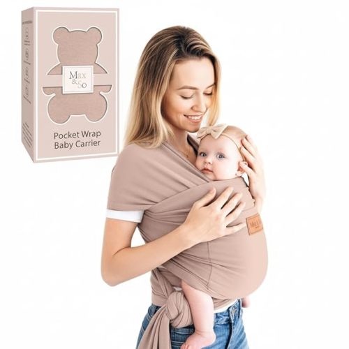 Baby Wrap Carrier - Premium Cotton Baby Carrier Wrap for Newborn to Toddler- Infant Carrier- Baby Holder One Size Fits All with Front Pocket(Beige) by Max&so