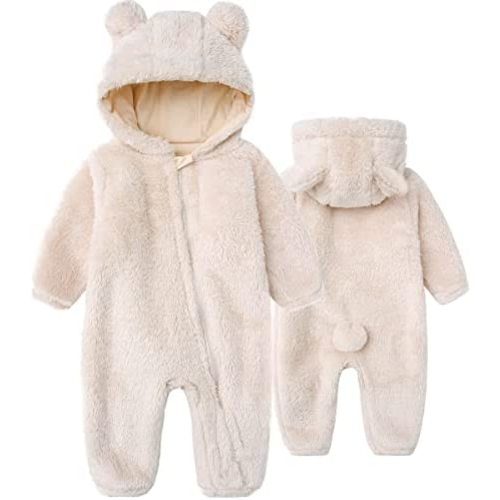Newborn Baby Jumpsuit Hooded Fleece Rompers Long Sleeve Onesies Outwear Outfits