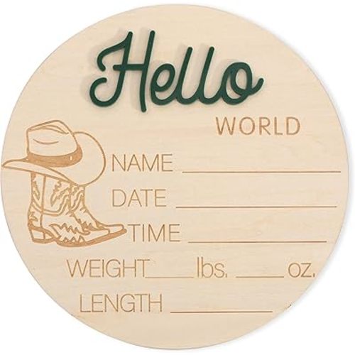 Western Cowboy Cowgirl Hello World - Hello World Baby Announcement Sign,Newborn Birth Announcement Sign for Hospital,Gender Neutral(Green)