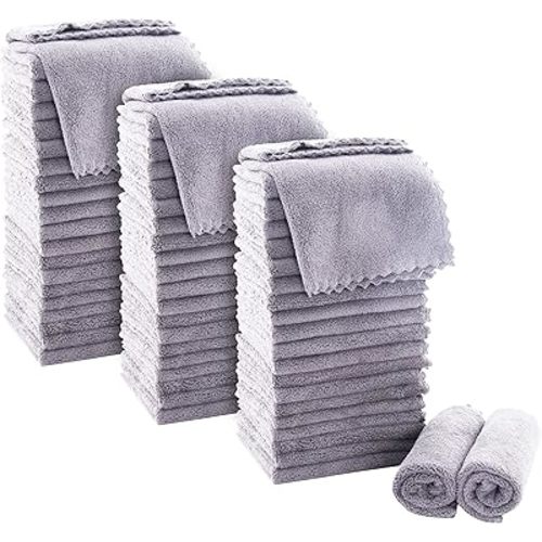 MOONQUEEN Ultra Soft Premium Washcloths Set - 12 x 12 inches - 72 Pack - Quick Drying - Highly Absorbent Coral Velvet Bathroom Wash Clothes (Light Grey)