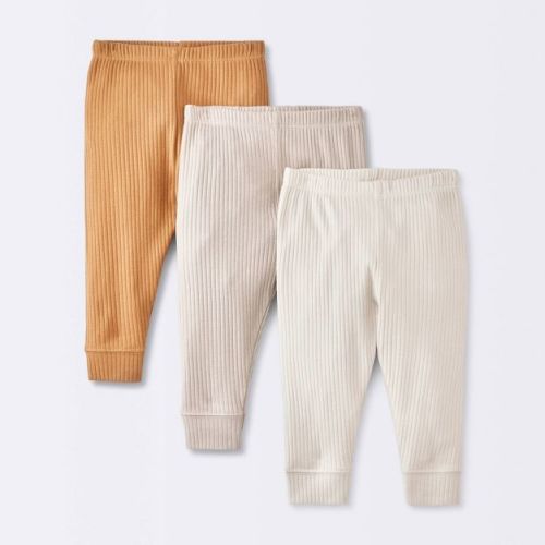 Baby 3pk Wide Ribbed Pants - Cloud Island™ Bronze Newborn