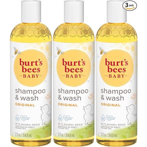 Burt's Bees Baby Shampoo and Wash Set, 2-in-1 Natural Origin Plant Based Formula for Sensitive Skin, Original Fresh Scent, Tear-Free, Pediatrician Tested, 3 Travel Size Bottles, 36 oz (12 oz 3-Pack)
