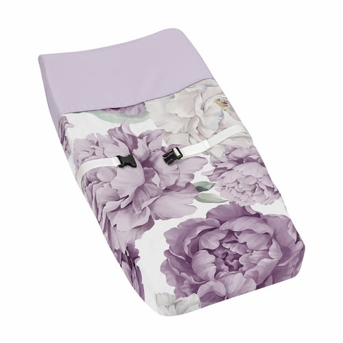 Peony Floral Garden Lavender Purple and Ivory Collection Changing Pad Cover