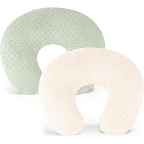 Konssy 2 Pack Nursing Pillow Covers, Soft and Comfortable Nursing Cover for Breastfeeding Pillows, Pillow Slipcover for Baby Girls Boys Newborn(Fog Green, Beige)