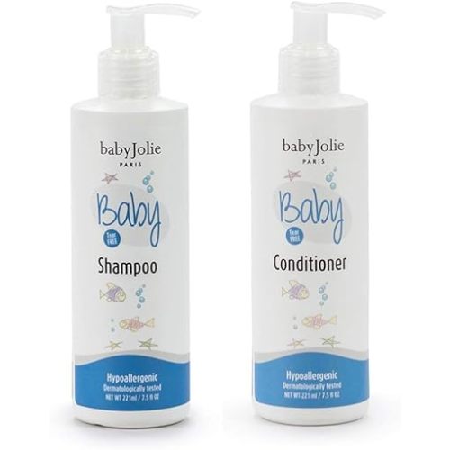 Baby Jolie Tear-Free Bath Essentials for Infants and Toddlers | Shampoo 7.5oz + Hair Conditioner 7.5oz