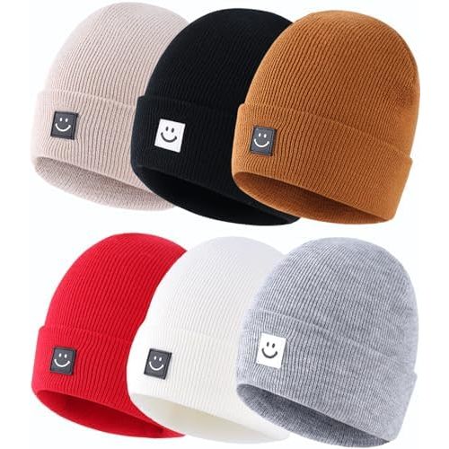 KMOLY Toddler Baby Beanie Hat 6 Packs, Double Layer Knit Infant Winter Hat Warm Beanies Bulk Skull Cap for Kid Boys Girls