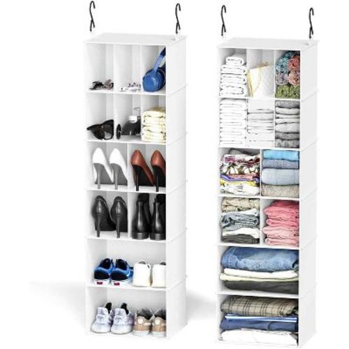 2 Pack 7 Shelf Hanging Closet Organizer And Storage With Dividers ,efficient Shoe Storage For Closets,black