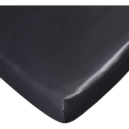 Satin Pack and Play Sheet Fitted, Soft & Silky Mini Crib Mattress Sheet (39"x27"x5") for Boys and Girls, Satin Playard Sheets for Baby Hair and Skin, Black