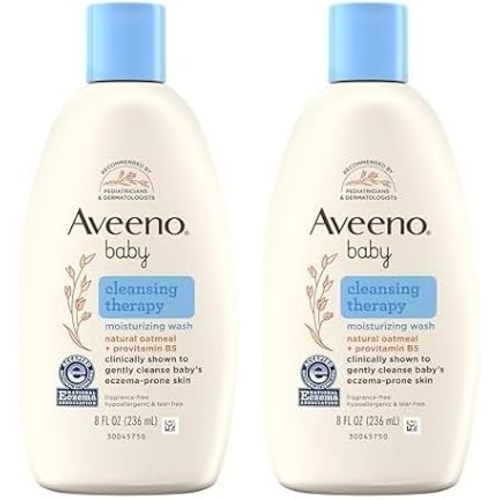 Aveeno Baby Cleansing Therapy Moisturizing Baby Body Wash with Natural Oatmeal & ProVitamin B5, Gentle Tear-Free Baby Bath Wash for Sensitive & Eczema-Prone Skin, Hypoallergenic, 8 oz (Pack of 2)