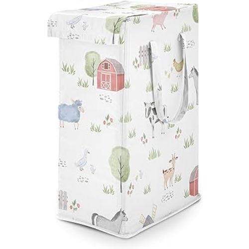 Sweet Jojo Designs Farm Animals Boy Girl Gender Neutral Laundry Hamper Foldable Dirty Clothes Basket with Handles Baby Nursery Kids Bedroom Teen Bathroom Watercolor Farmhouse Barn Horse Cow Pig Goat
