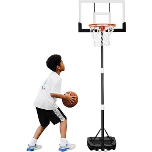 Seray Kids Basketball Hoop Outdoor 3.2-7.2ft Adjustable, Portable Basketball Hoop & Goals for Kids/Teens/Youth in Pool/Backyard/Driveway/Indoor, 29 Inch Shatterproof Backboard and Enlarged Base
