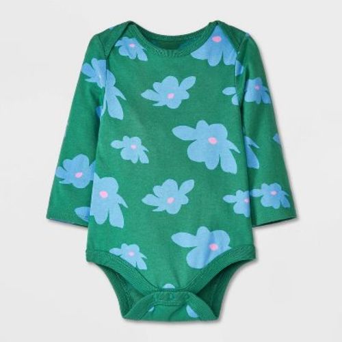 Baby Printed Long Sleeve Bodysuit - Cat & Jack™ Green/blue 0-3m