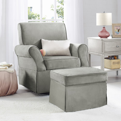 Baby Relax Kelcie Swivel Glider Chair and Ottoman Set - Gray Microfiber