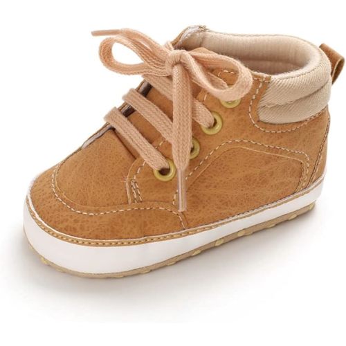 Sekantrol Newborn Baby Boys Girls First Walker Crib Shoes Soft Rubber Sole Infant Sneakers Fashion High-Top Non-Slip Toddler Oxford Dress Moccasins - 12-18 Months Infant - 01-shaki