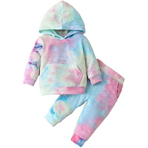 Newborn Infant Baby Girls Sweatshirts Tie Dye Sweatsuit Hoodies Tops Pants 2Pc Tracksuit Fall Winter Clothes Set