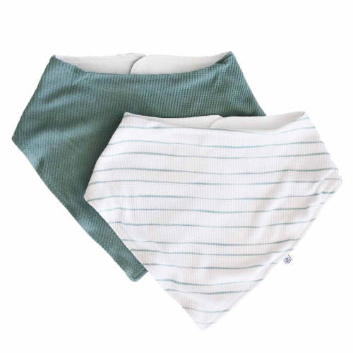 Sage's Stripes Waffle Bamboo 2pc Bandana Bibs