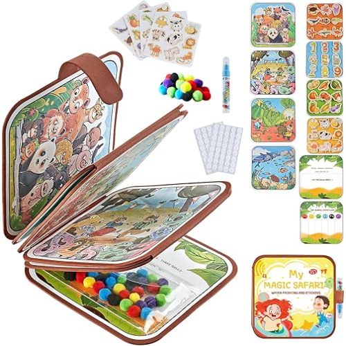 3-in-1 Busy Board Montessori Toys for Toddlers 1 2 3 4 Year Old Birthday Gifts, Reusable Water Painting Books, Busy Book Sensory Toys, Kids Learning Educational Toy Travel Activities