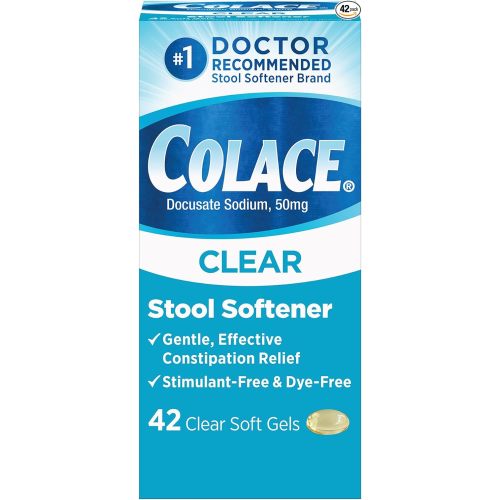 Colace Clear Stool Softener Soft Gel Capsules Constipation Relief 50mg Docusate Sodium Doctor Recommended 42ct