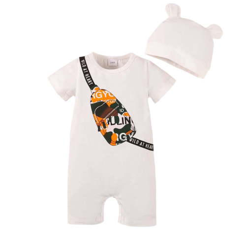 Infant Baby Boys Clothes Baby Boys One-piece Romper Bodysuit 6-9 Months Infant Baby Boys Short Sleeve Romper Jumpsuit Hat Set White